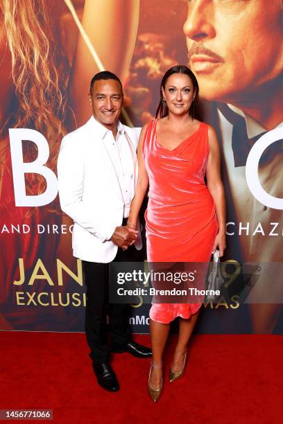 Api Robin and Celeste Barber attend the Australian Premiere of Babylon at State Theatre on January 16, 2023 in Sydney, Australia.