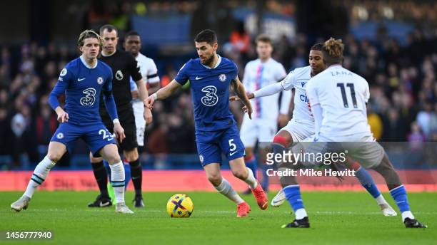 Jorginho of Chelsea in action during the Premier League match between Chelsea FC and Crystal Palace at Stamford Bridge on January 15, 2023 in London,...
