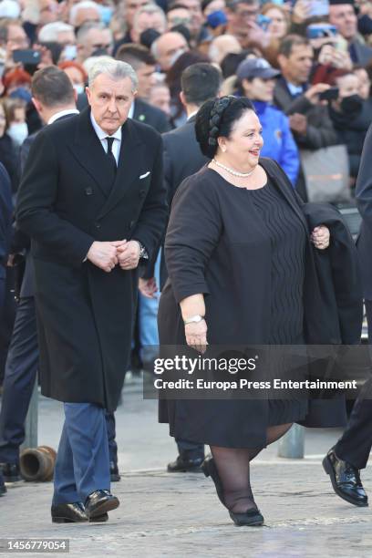 Radu of Romania and Grand Duchess Maria Vladimirovna on their arrival at the funeral for King Constantine of Greece at the Metropolitan Cathedral of...