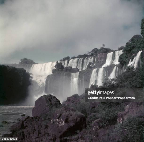 The Iguazu Falls, waterfalls on the Iguazu River on the border of the province of Misiones in Argentina and the state of Parana in Brazil, circa...