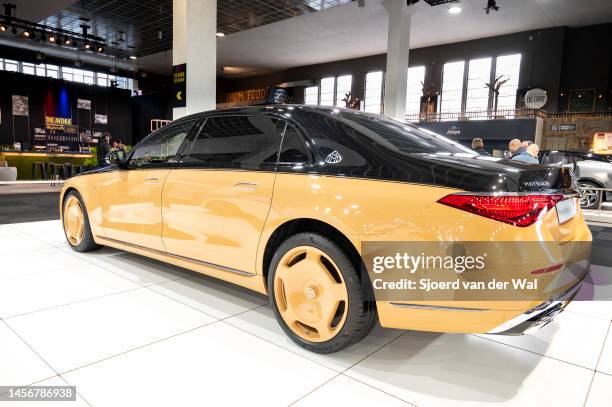 Mercedes-Maybach S680 luxury sedan on display at Brussels Expo on January 13, 2023 in Brussels, Belgium. Maybach is the luxury brand of Mercedes-Benz...