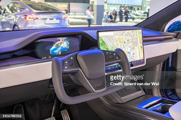 Tesla Model X full electric crossover SUV at Brussels Expo on January 13, 2023 in Brussels, Belgium.