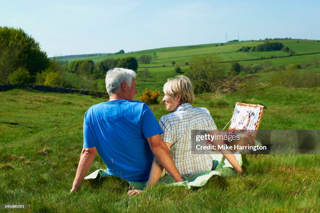 Retired Couple Having Picnic In Countryside