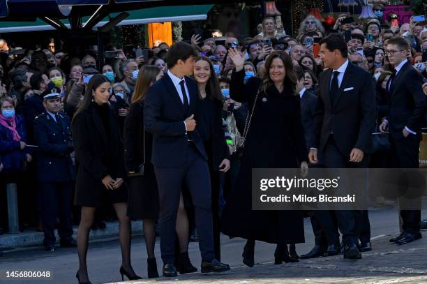 Princess Alexia with her family arrive at the funeral of former King Constantine II of Greece on January 16, 2023 in Athens, Greece. Constantine II,...