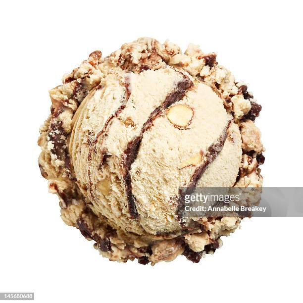 scoop of mocha almond ice cream on white - scoop shape stockfoto's en -beelden
