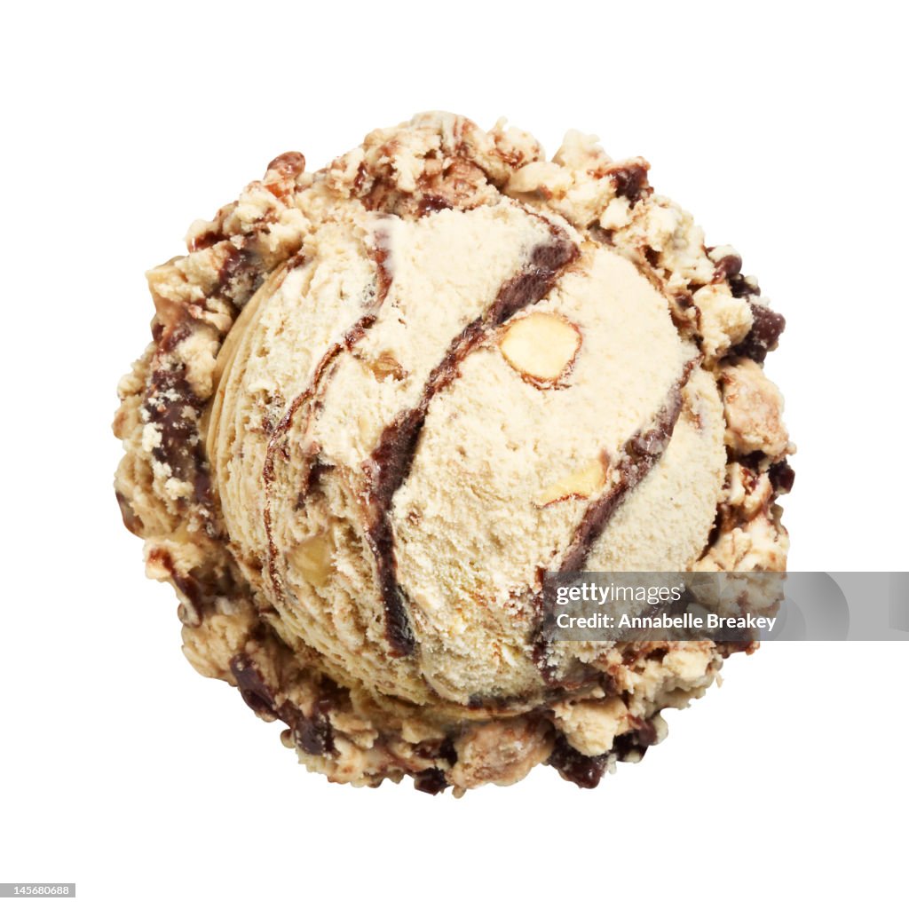 Scoop of Mocha Almond Ice Cream on White