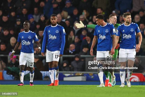 Everton players look dejected following Southampton's second goal during the Premier League match between Everton FC and Southampton FC at Goodison...