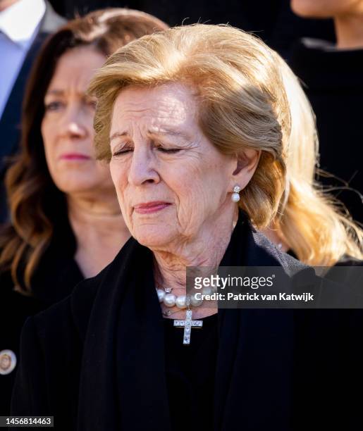 Queen Anne Marie of Greece attends the funeral of former King Constantine II of Greece on January 16, 2023 in Athens, Greece. Constantine II, Head of...