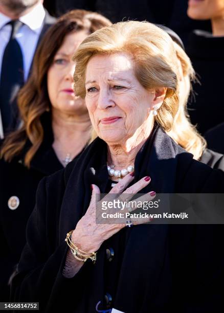 Queen Anne Marie of Greece attends the funeral of former King Constantine II of Greece on January 16, 2023 in Athens, Greece. Constantine II, Head of...