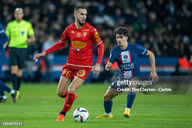 January 11: Nabil Bentaleb of Angers defended by Vitinha of Paris Saint-Germain during the Paris Saint-Germain V Angers, French Ligue 1 regular...