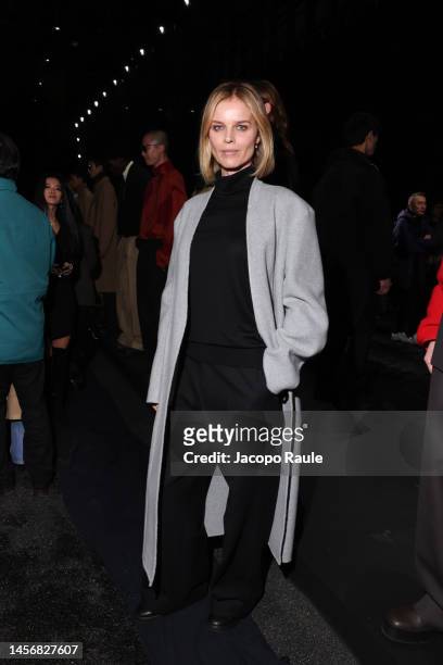 Eva Herzigova is seen front row at the Zegna fashion show during the Milan Menswear Fall/Winter 2023/2024 on January 16, 2023 in Milan, Italy.
