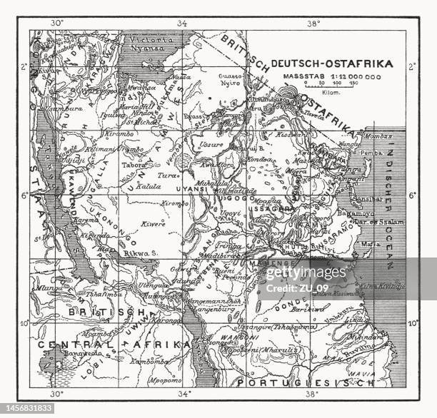 illustrations, cliparts, dessins animés et icônes de carte historique de l’afrique orientale allemande, gravure sur bois, publiée en 1899 - east africa