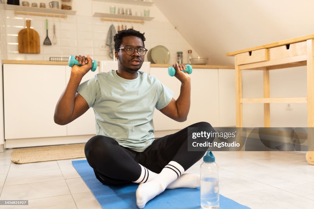 Man exercising at home