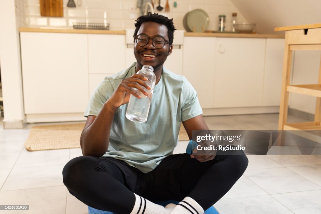 Man exercising at home