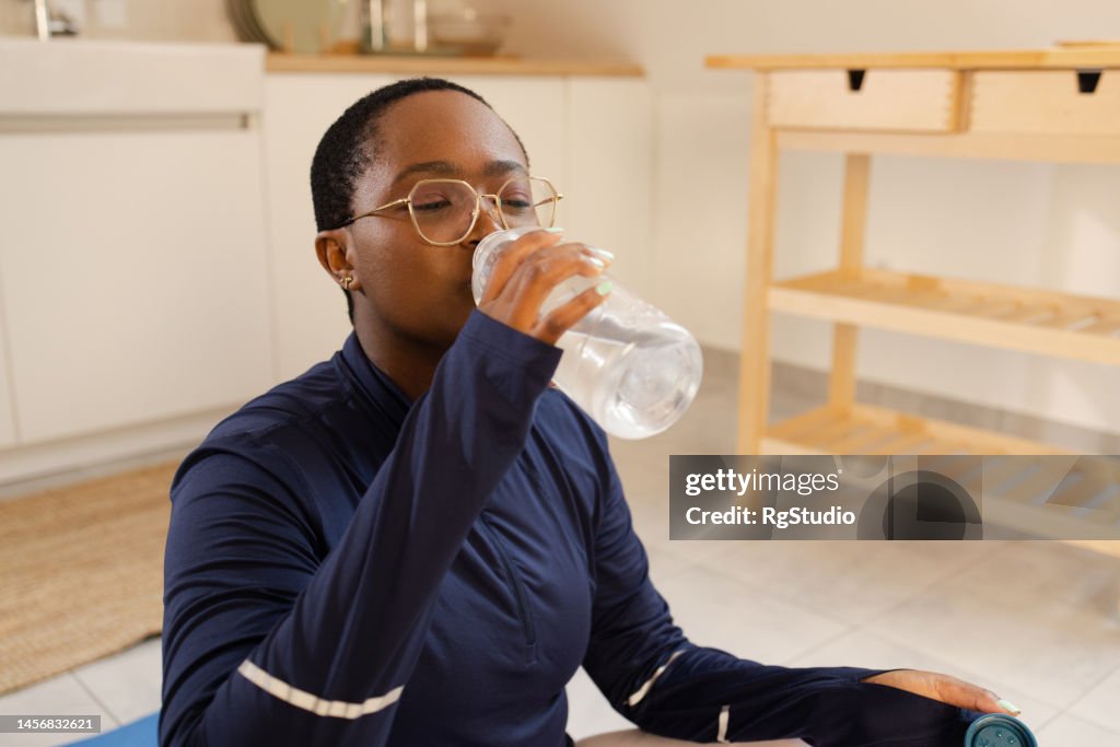 Woman exercising at home