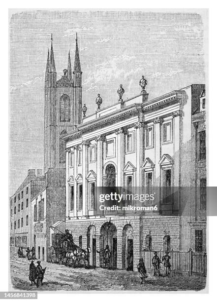 old illustration of the bank of england in london, england - 1900 stock pictures, royalty-free photos & images