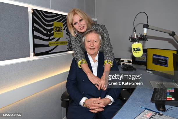 Joanna Lumley and Stephen Barlow pose for a photograph during their appearance at Bauer Media at One Golden Square on January 16, 2023 in London,...