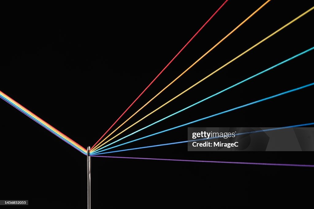 Rainbow Refraction by Color Threads Through Needle Eyelet