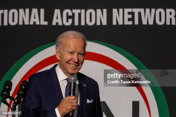 President Joe Biden speaks to supporters at the National Action Network's Annual Martin Luther King Day Breakfast on January 16, 2023 in Washington,...