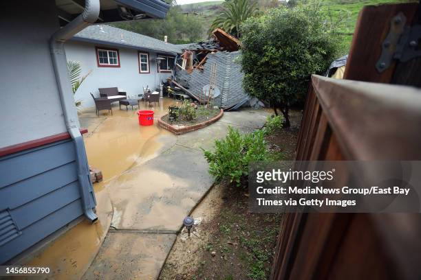 Home damaged by a mud slide along Faircliff Street on Sunday, Jan. 15 in Hayward, Calif. The slide occurred on Saturday afternoon and left the...