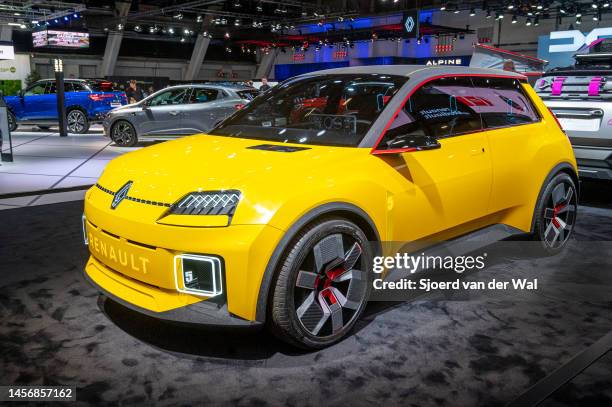 Renault 5 Prototype electric compact concept car on display at Brussels Expo on January 13, 2023 in Brussels, Belgium.