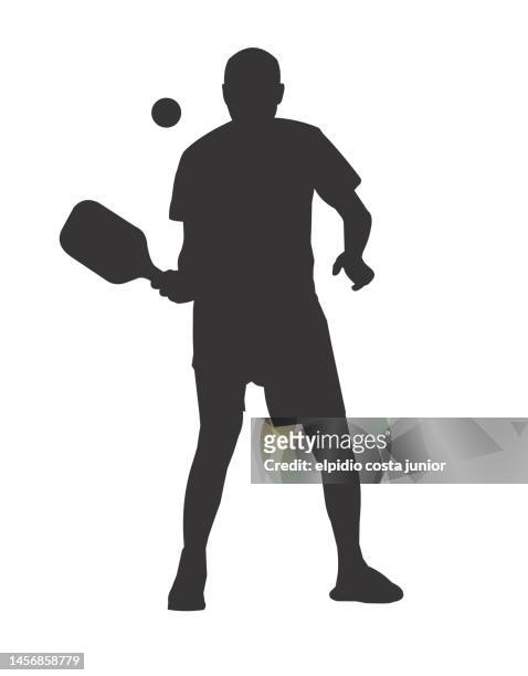 pickleball player silhouette - racket stock illustrations