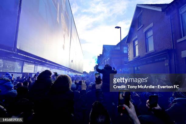 General view of Goodison Road as Everton fans await the arrival of the team coach before the Premier League match between Everton FC and Southampton...