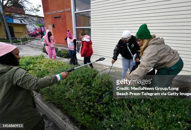 Long Beach, CA Alpha Kappa Alpha Sorority members volunteered to clean up MacArthur Park during MLK Day of Service in Long Beach on Monday, January...