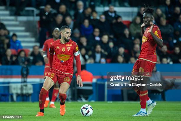 January 11: Nabil Bentaleb of Angers and Batista Mendy of Angers in action during the Paris Saint-Germain V Angers, French Ligue 1 regular season...