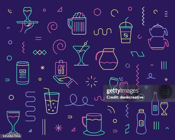 line icon set & pattern for consumer goods & drinks - drinking milk stock illustrations