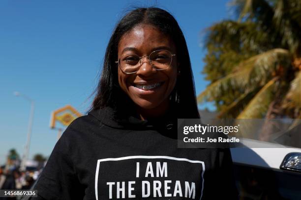 Santiana Lewis enjoys the Dr. Martin Luther King Jr. Day Parade in the Liberty City neighborhood on January 16, 2023 in Miami, Florida. The annual...