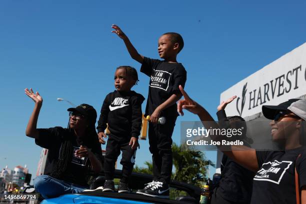 Yordan Gorotiza enjoys the Dr. Martin Luther King Jr. Day Parade in the Liberty City neighborhood on January 16, 2023 in Miami, Florida. The annual...