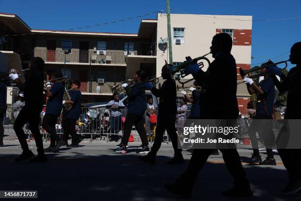 North Miami Middle School marching band participates in the Dr. Martin Luther King Jr. Day Parade in the Liberty City neighborhood on January 16,...