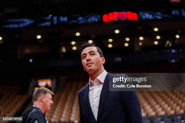 Bobby Webster, General Manager of the Toronto Raptors is seen ahead of the NBA game between the Toronto Raptors and the Portland Trail Blazers at...