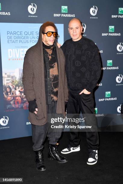 JoeyStarr and Cut Killer attend the Divertimento Premiere at Le Grand Rex on January 16, 2023 in Paris, France.