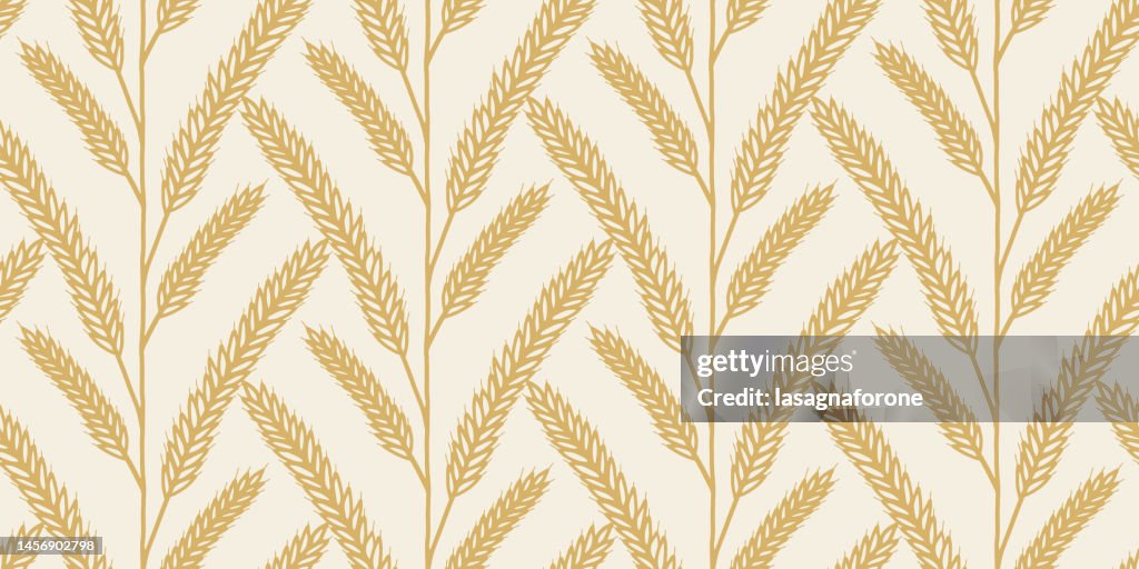 Wheat Grain Hand Drawn Seamless Pattern