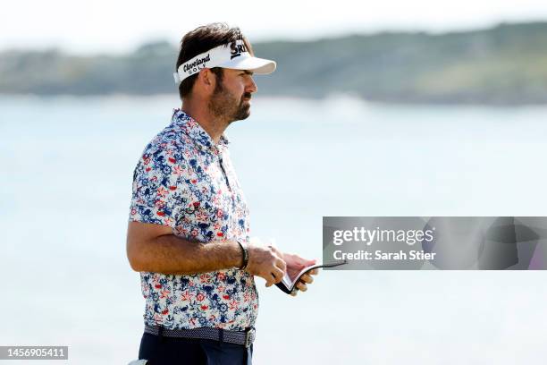 Brett Drewitt of the United States looks on on the 16th tee during the second round of The Bahamas Great Exuma Classic at Sandals Emerald Bay Golf...