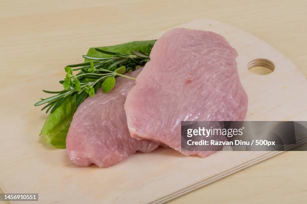 close-up of meat on cutting board,romania - kalkonbröst bildbanksfoton och bilder
