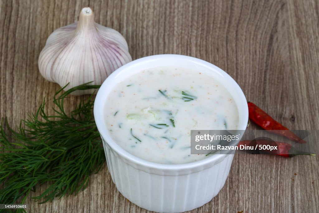 High angle view of soup in bowl on table,Romania