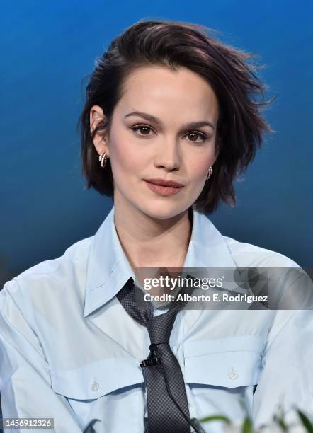 Emilia Schüle attends the PBS 2023 TCA Winter Press Tour at The Langham Huntington, Pasadena on January 16, 2023 in Pasadena, California.