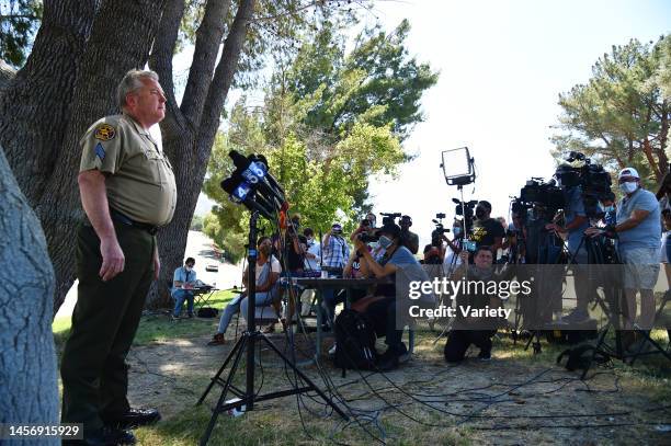 Sargeant Kevin Donogue speaks to the press during a press confence as the search continues for actress Naya Rivera in Lake Piru after she went...