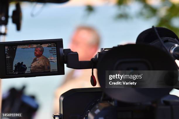 Sergeant Kevin Donogue speaks to the press during a press confence as the search continues for actress Naya Rivera in Lake Piru after she went...