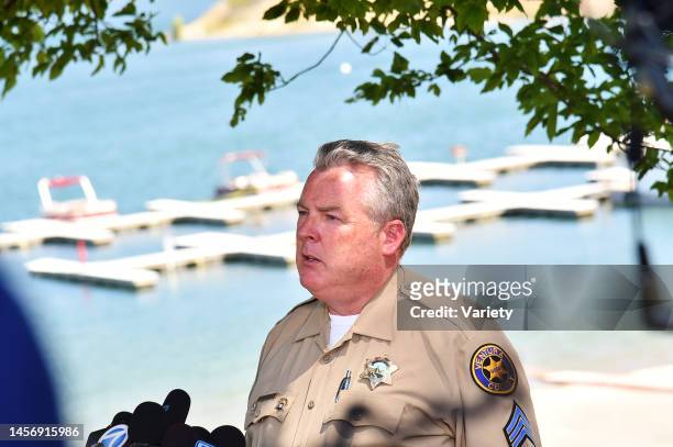 Sargeant Kevin Donogue speaks to the press during a press confence as the search continues for actress Naya Rivera in Lake Piru after she went...