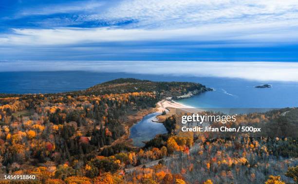 high angle view of sea against sky,acadia national park,maine,united states,usa - us national park service stock pictures, royalty-free photos & images