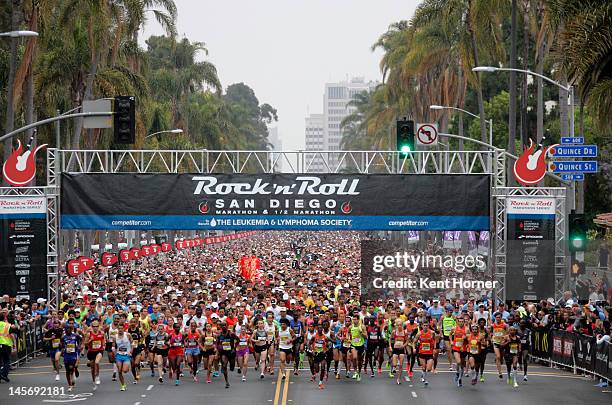 Runners start the 15th annual Rock 'n' Roll Marathon to benefit the Luekemia & Lymphoma Society on June 3, 2012 in San Diego, California.