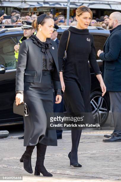 Princess Nina of Greece and Princess Tatiana of Greece attend the funeral of Former King Constantine II of Greece on January 16, 2023 in Athens,...
