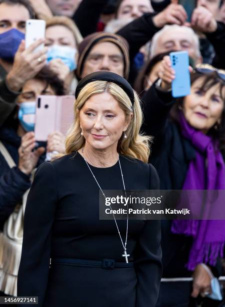 Crown Princess Marie-Chantal of Greece attends the funeral of Former King Constantine II of Greece on January 16, 2023 in Athens, Greece. Constantine...