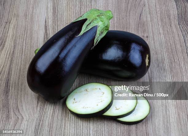 close-up of eggplants on table,romania - aubergine bildbanksfoton och bilder