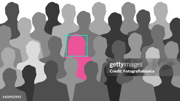 face recognized woman - female with group of males stock illustrations