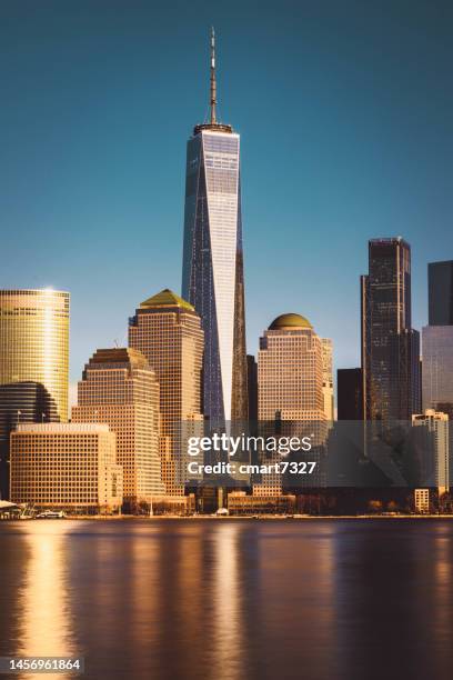 freedom tower and lower manhattan from new jersey - one world trade center stock pictures, royalty-free photos & images